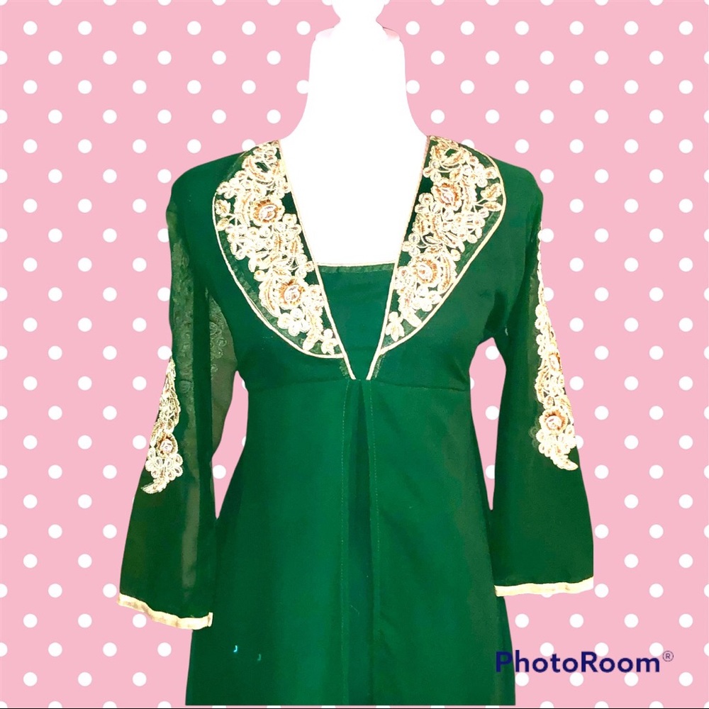 HOST PICKx2! Vintage Romantic Deep Hunter Green Dress - Picture 4 of 12